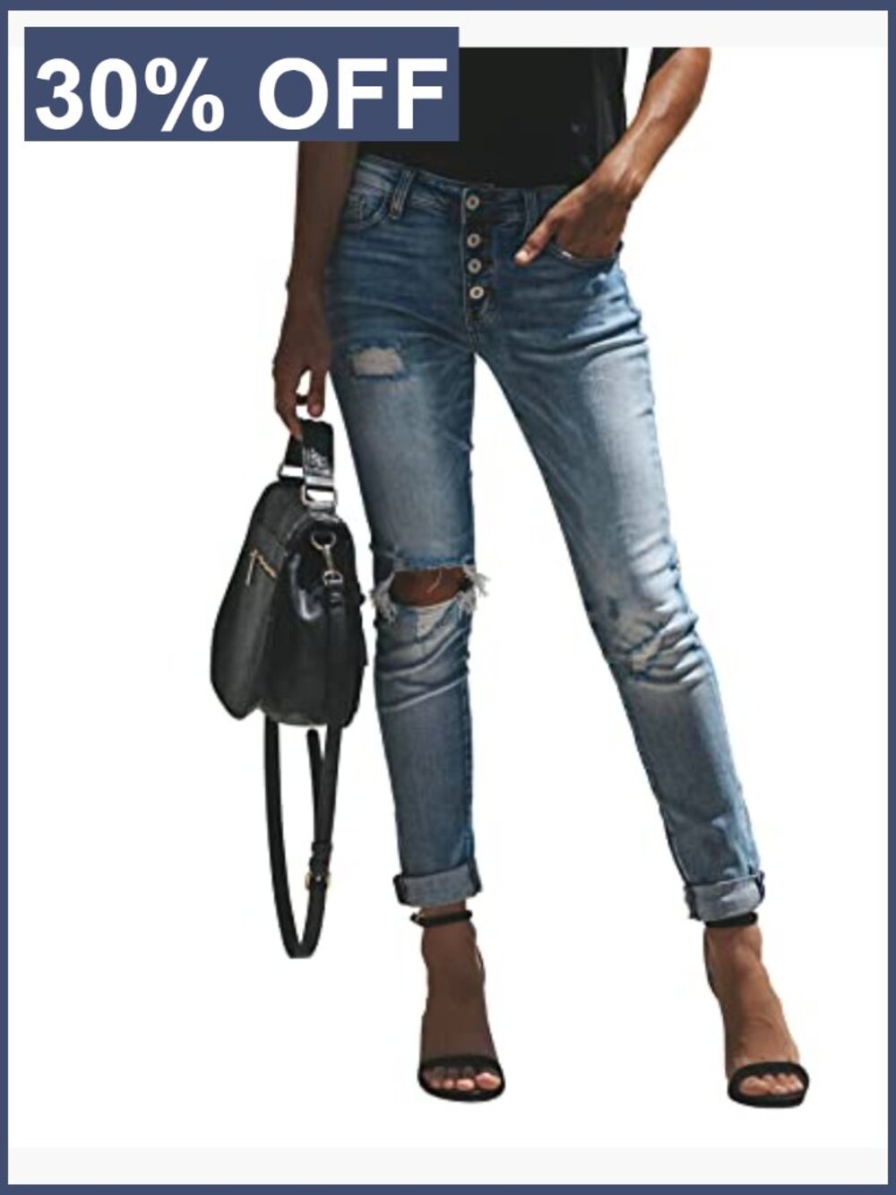 Ripped Mid Waisted Boyfriend Jeans Loose Fit Distressed Stretchy Denim Pants - Picture 2 of 6